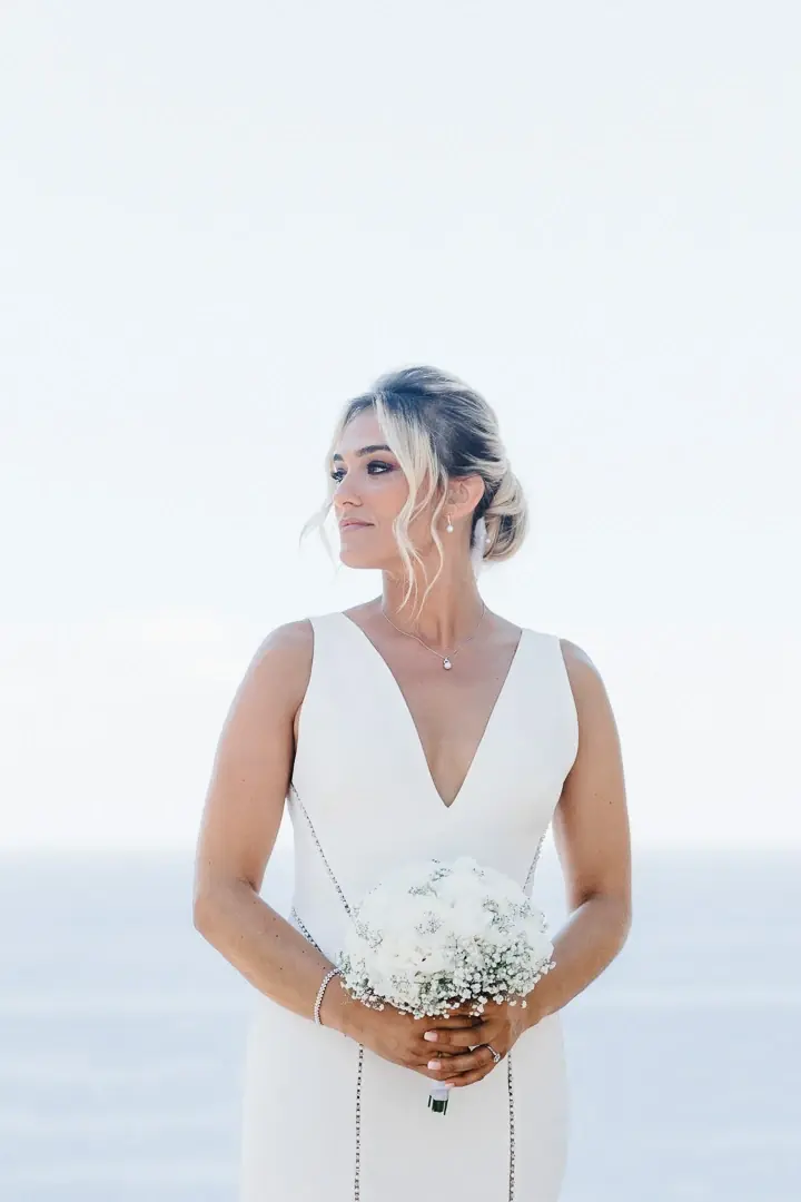 Photographe Monaco - Portrait mariée blonde mer